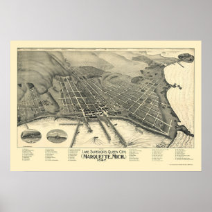 Póster Márquette, Mapa Panorámico de MI - 1897