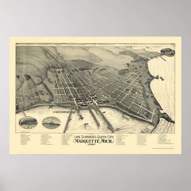 Póster Márquette, Mapa Panorámico de MI - 1897 (Frente)