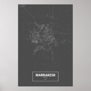 Póster Marrakech, Marruecos (blanco sobre negro)
