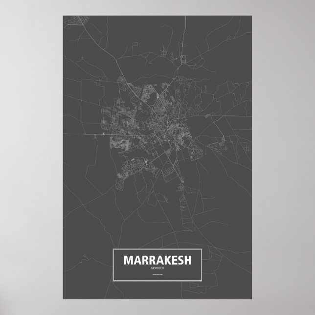 Póster Marrakech, Marruecos (blanco sobre negro) (Frente)
