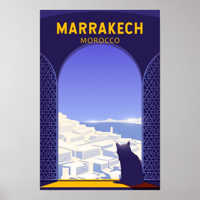 Póster Marrakech Marruecos Gato Retro (Frente)