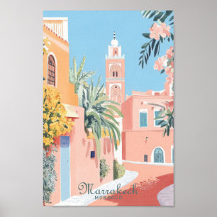 Póster Marrakech Marruecos Gouache Ilustracion Viaje