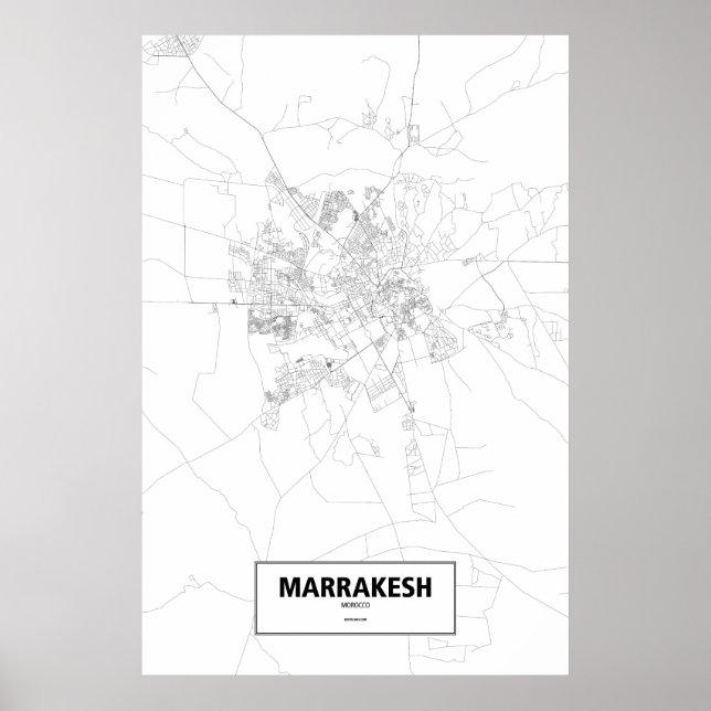Póster Marrakech, Marruecos (negro sobre blanco) (Frente)