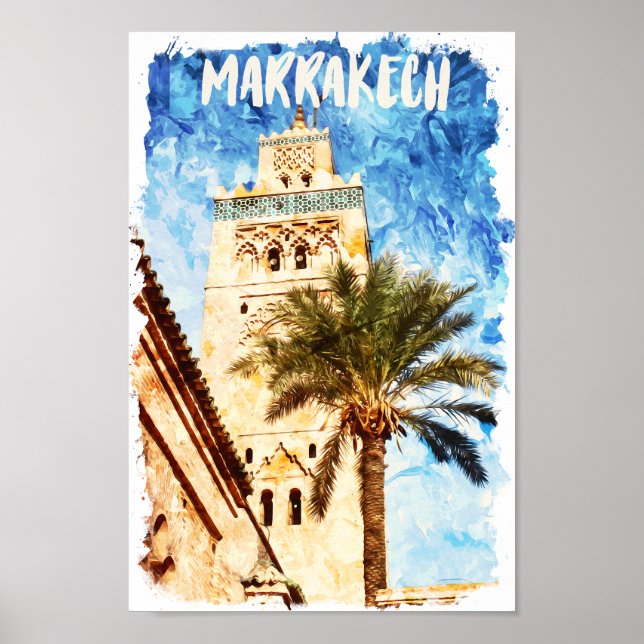 Póster Marrakech Marruecos Viaje de cosecha (Frente)