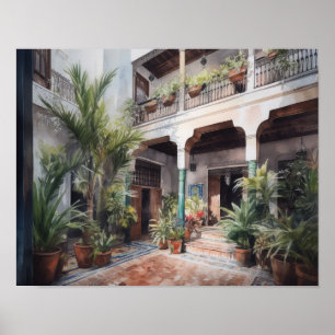 Póster Marrakech Riad Watercolor Art Print Poster