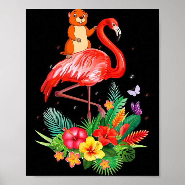Póster Marrano Divertido Montando Flamenco Flores Anima S (Frente)