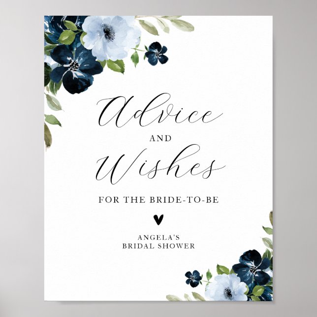 Póster marrón azul claro floral ducha de novia consejos (Frente)