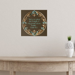 Póster Marrón con versos de la biblia de marco floral