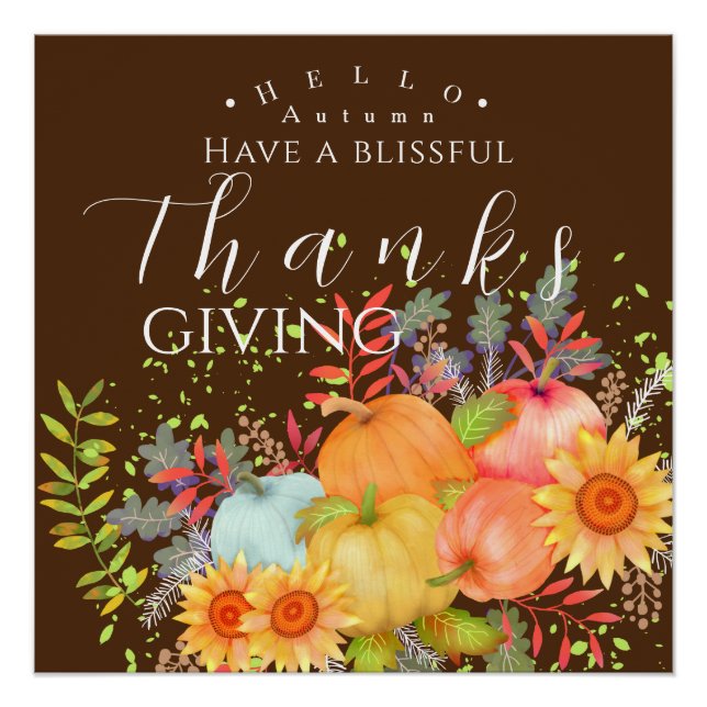 Póster Marrón de Acción de Gracias de Otoño (Anverso)