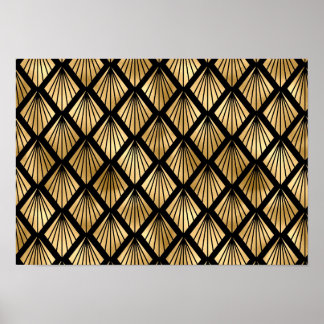 Póster Marrón oscuro y oro Art déco con patrones