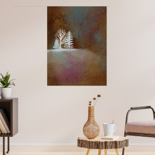 Póster Marrón Un Árbol De Nieve Blanca Noche De Invierno