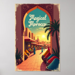 Póster Marruecos Mágico Retro: Mercado de Especias Vibran