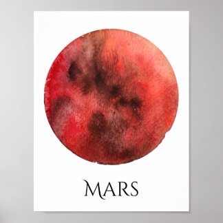 Póster Mars Planet Watercolor Poster