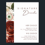 Póster Marsala Autumn Floral | Rótulo de bebidas con firm<br><div class="desc">Esta marsala otoño floral | el letrero de las bebidas distintivas es perfecto para su sencillo boda rústico de boho. El diseño presenta flores modernas de color burdeos y de color azul. Es un lugar con un agradable toque de elegancia clásica, aunque bastante bohemio. Siéntete libre de personalizares y hazlo...</div>