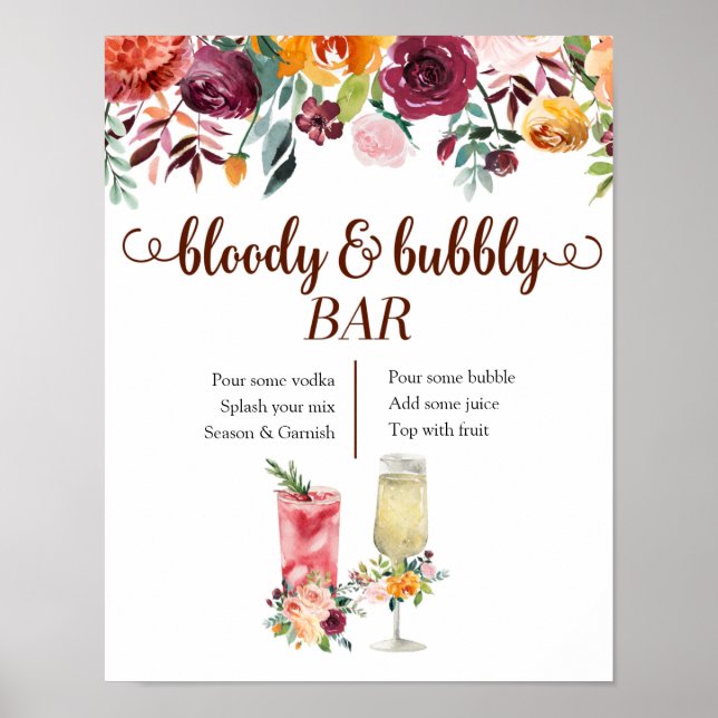 Póster Marsala Floral Bloody y Bubbly Bar Poster (Frente)