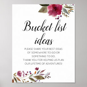 Póster Marsala Flores Lista de cubo Ideas Rótulo Boda