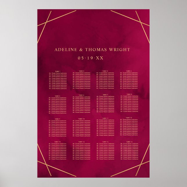 Póster Marsala Red Borgoña Boda moderno Poster de asiento (Frente)