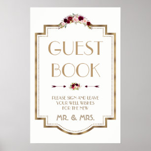 Póster Marsala Rótulo de libros para invitados de la boda
