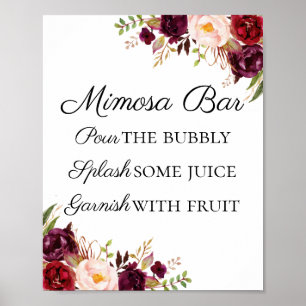 Póster Marsala y el Rótulo bar Mimosa floral rosa