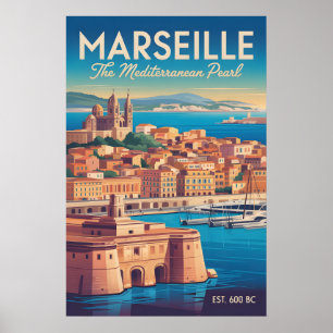 Póster Marseille Francia Ciudad Paisaje Estilo Retro Viaj