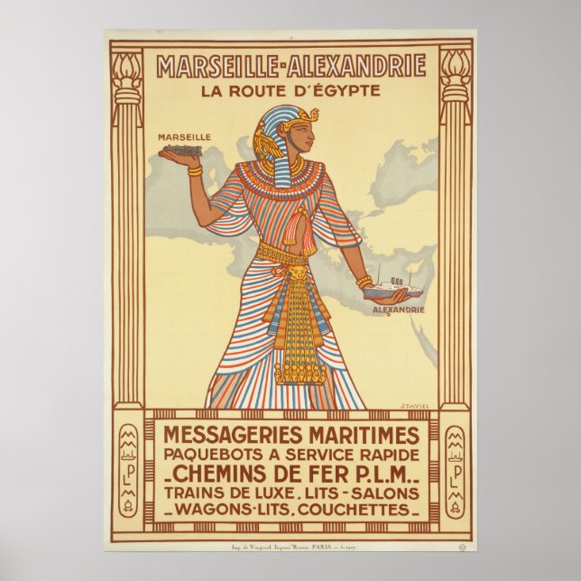 Póster Marsella - Alexandrie Egipto Viajes de época (Frente)