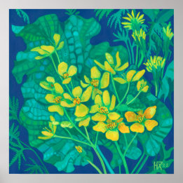 Póster Marsh Marigold Summer Wildflowers Pintura Floral