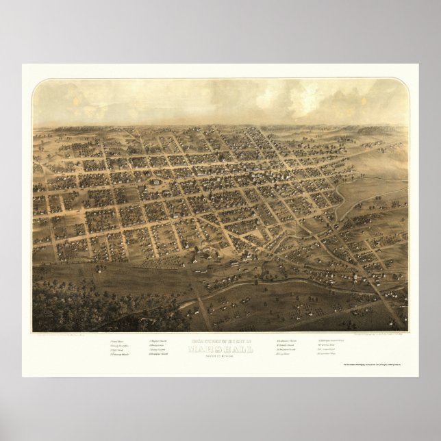 Póster Marshall, Mapa Panorámico de MI - 1868 (Frente)