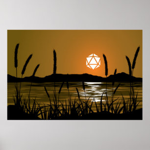 Póster Marshland Sunset Lake D20 Dados RPG Paisaje