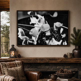 Póster Marshmallows Roasting Over Campfire Flames