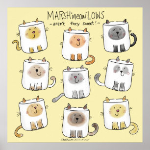 Póster MARSHmeowLOWS Whimsical Wordplay Gato Marshmallow