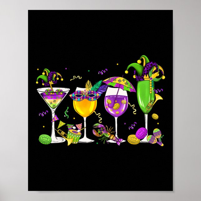 Póster Martes Grasa Mardi Gras Vino Bebe Carnaval Yo (Frente)