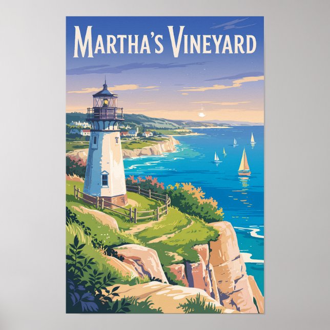 Póster Martha's Vineyard Massachusetts Faro Viaje (Frente)