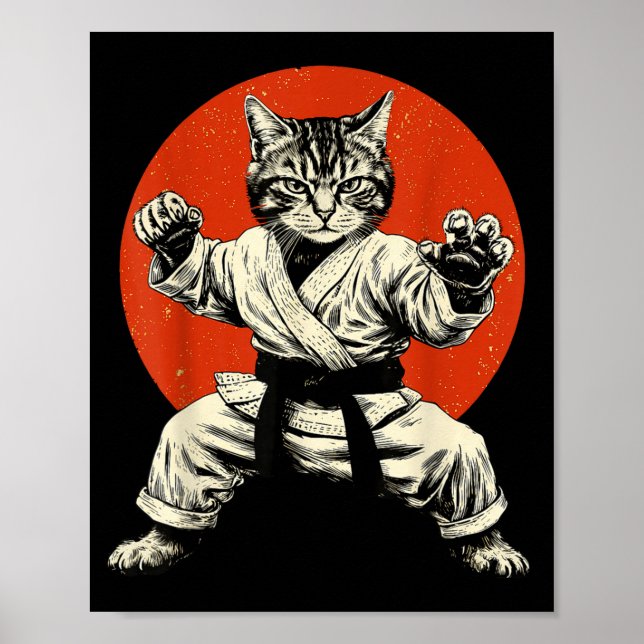 Póster Martial Arts Cat Karate Judo Japanese Flag Funny J (Frente)