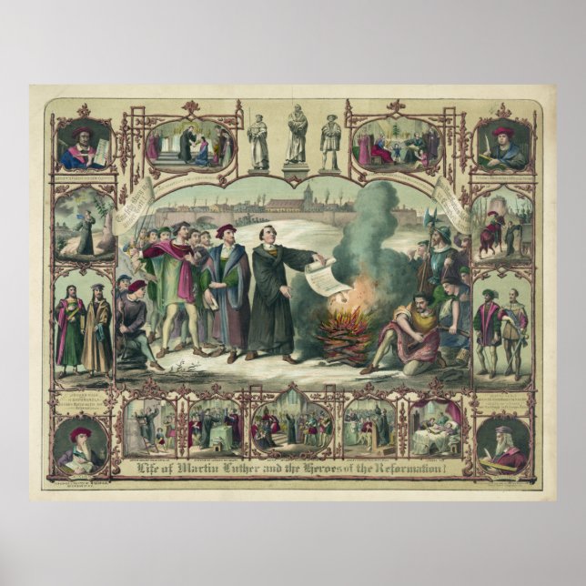 Póster Martín Lutero y héroes de la reforma [1874] (Frente)