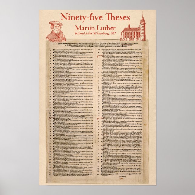 Póster Martin Luther 95 Theses (original Latin) (Frente)
