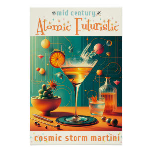 Póster Martini Cósmico Futurista Atómico
