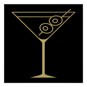 Póster Martini de aceituna dorado modernidad de mediados 