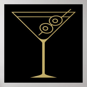 Póster Martini de aceituna dorado modernidad de mediados 