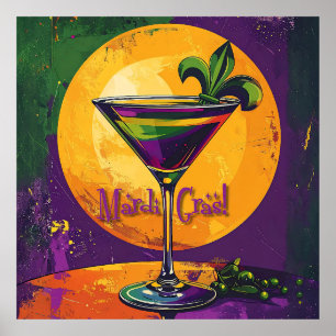 Póster Martini de Flor de Lis del Crepúsculo de Mardi Gra
