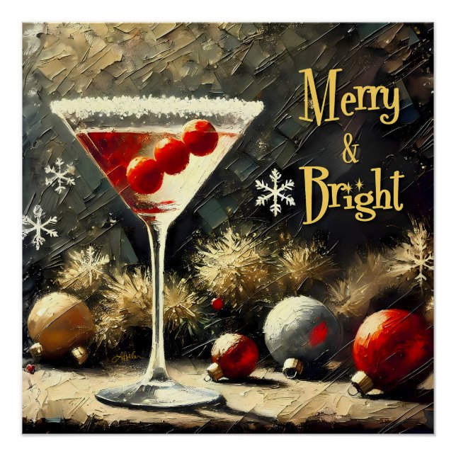 Póster Martini de Navidad de Cranberry Triple Retro 50s (Anverso)
