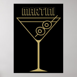 Póster Martini de Oliva Dorado Moderno de Mitad de Siglo