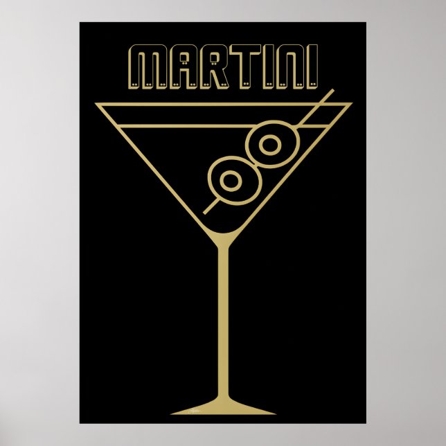 Póster Martini de Oliva Dorado Moderno de Mitad de Siglo (Frente)