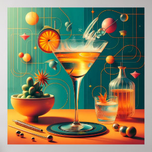 Póster Martini de Tormenta Cósmica Futurista Atómica