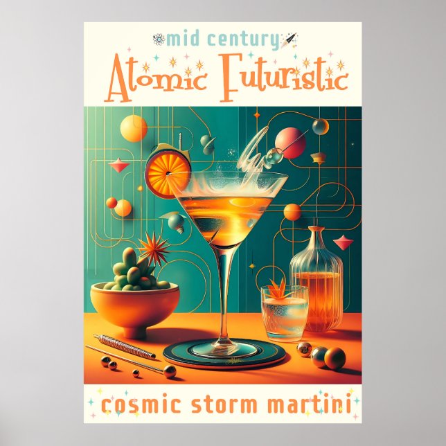 Póster Martini de Tormenta Cósmica Futurista Atómica (Frente)