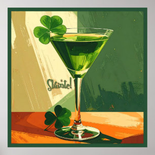 Póster Martini de trébol de la mitad del siglo moderno ¡S