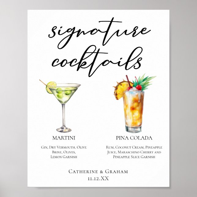 Póster Martini Piña Colada Menú de cócteles de la firma (Frente)