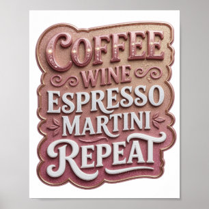PÓSTER MARTINI REPETIDO DE CAFÉ VINO ESPRESSO ROSA ICÓNIC