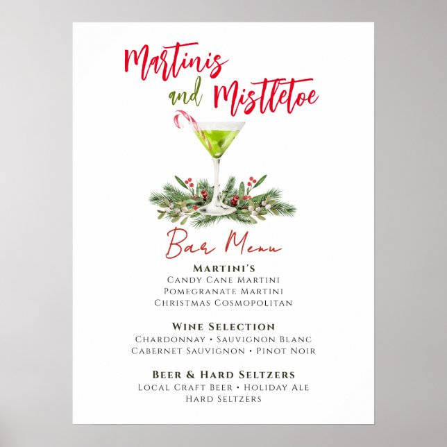 Póster Martinis and Mistletoe Holiday Party Bar Menu (Frente)