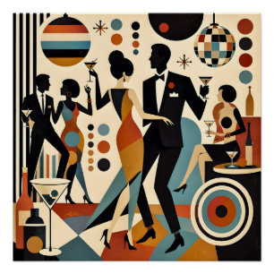 Póster Martinis Jazzy Abstractos y Fiesta de Cócteles Bai