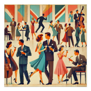 Póster Martinis Modernos De Mediados Del Siglo En El Club